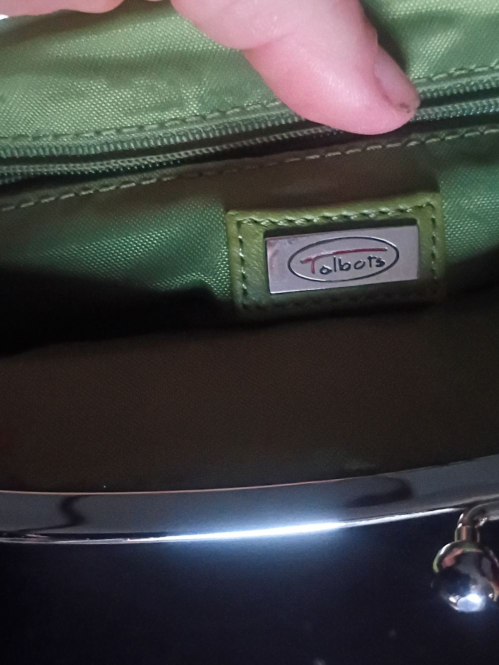 Talbots Olive Green Clutch with Metal Frame